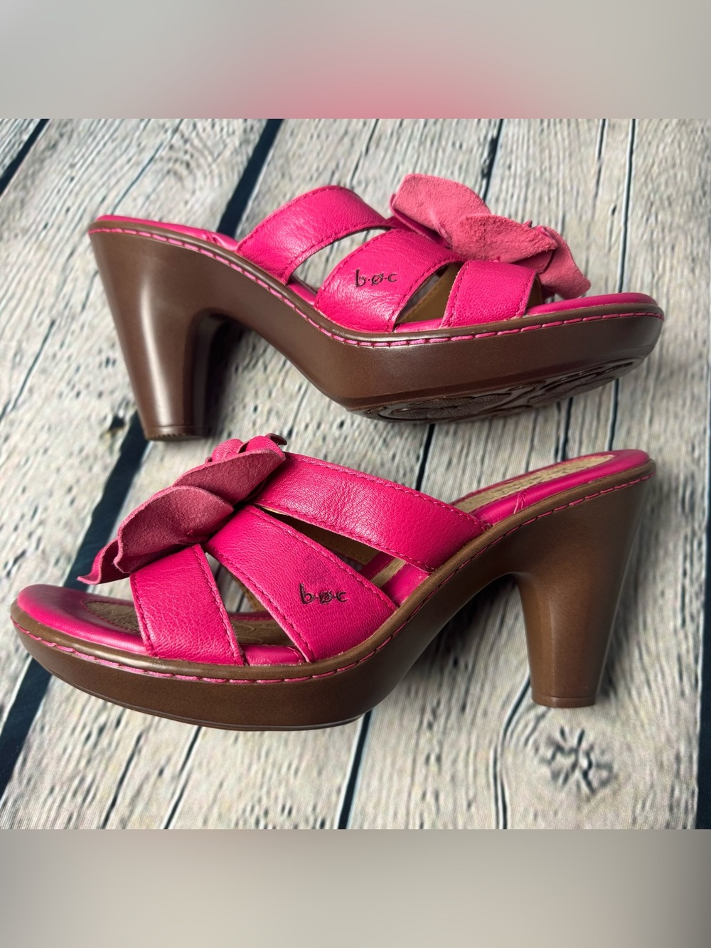 Born Concept Fuchsia Pink Floral Slide Heel Mules Leather Y2K Fairycore Size 9 - Picture 7 of 10